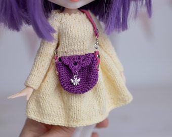 Mini Crochet Doll Bag: Leather Strap Purse for Blythe & 1/6 Dolls