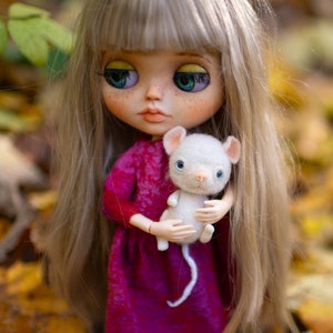 Miniature Wool Felted Mouse Pet for Blythe Doll