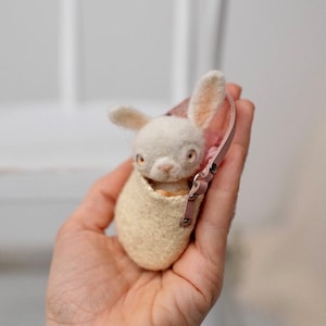 Blythe rabbit in little felt bag. Custom blythe doll accessories, pet funny l miniature toy BJD doll. Gift for doll collection