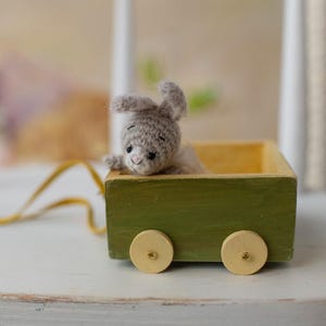 Set miniature rabbit  + wood wagon, toy for custom Blythe doll and ob11, ooak doll, bunny lovely gift, collectible miniature bunny toy,