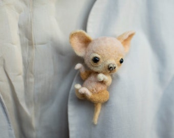 Chihuahua brooch, miniature handmade memorial dog pin, pet love gift ,  portraits animal brooch, personalised dog portrait, pet love gifts
