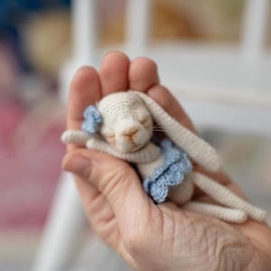 Ballerina slipping  bunny in dress,  companion for custom Blythe doll , felted  little bunny, accessories, gift for doll collector.