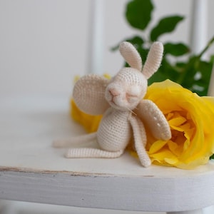 Needle‑Felted miniature Bunny for Blythe Dolls with Removable Crystal Butterfly Wings, doll friends, companion and accessories.