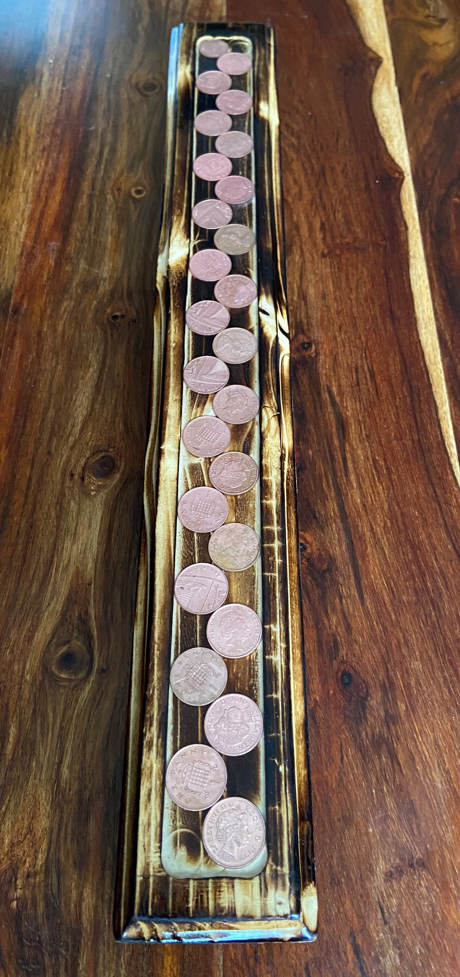 Wall Art Copper Coins Resin Cast Fired Wood Mantel Art Etsy