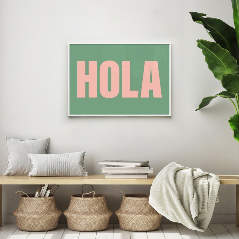 Hola Colourful Printed Poster Bedroom and Bathroom Decor Vibrant Typography Poster image 2