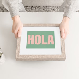 Hola Colourful Printed Poster Bedroom and Bathroom Decor Vibrant Typography Poster image 3