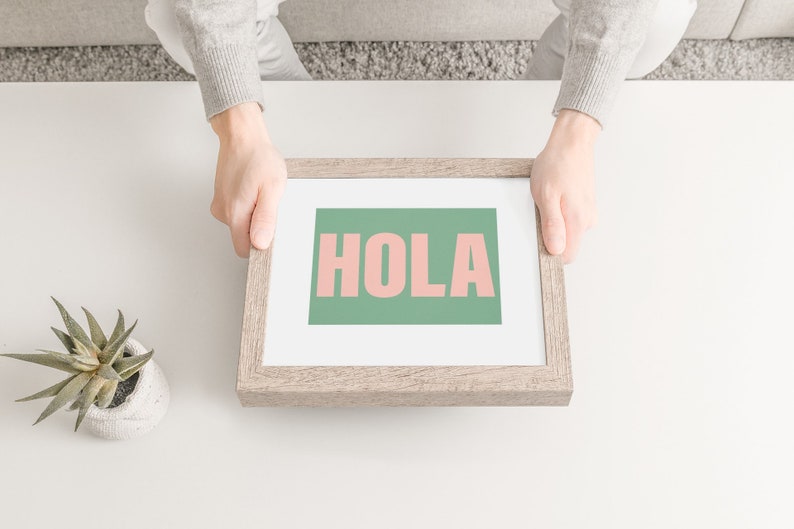 Hola Colourful Printed Poster Bedroom and Bathroom Decor Vibrant Typography Poster image 3