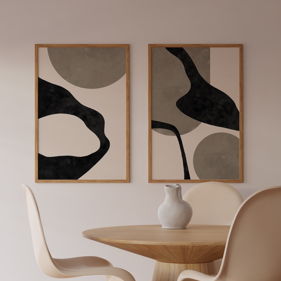 Abstract Art Print Set: Black and White Minimalist Shapes (digital ...