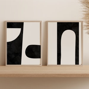 Conjunto abstracto de 2 impresiones, Conjunto de impresión geométrica abstracta, Arte mural moderno, Arte en blanco y negro, Decoración de mediados de siglo, Impresión descargable