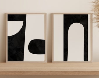 Conjunto de impresiones geométricas abstractas: Arte moderno en blanco y negro (descarga digital)