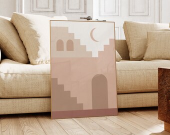 Architectural Print, Moon Wall Art, Printable Art, Modern Architectural Wall Decor, Moroccan Print