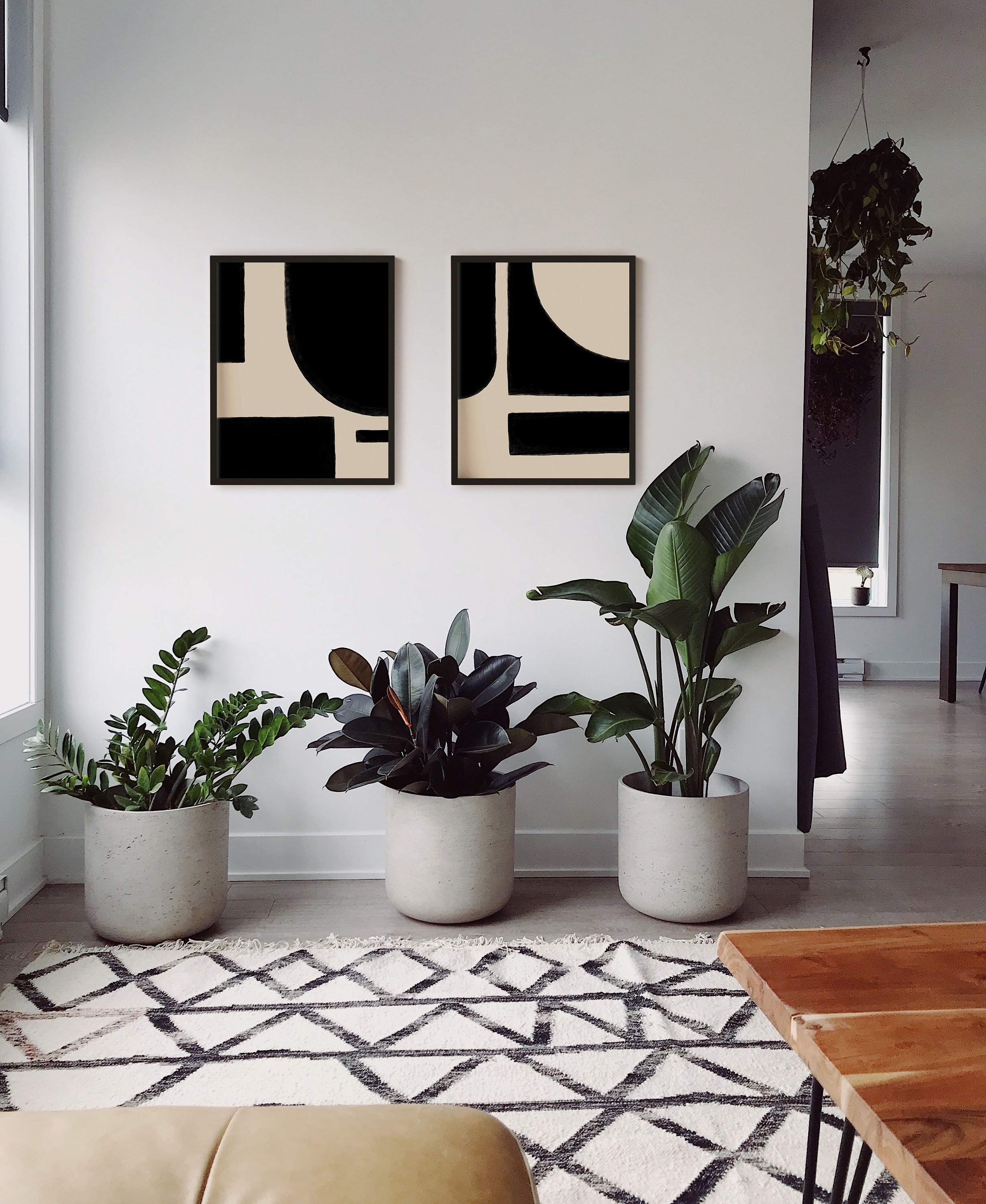Abstract Geometric Print Set: Modern Black and White Wall Art ...