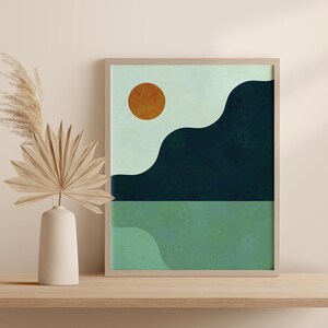 Impression d’art de paysage vert, impression de montagne, paysage abstrait vert, impression minimaliste moderne, impression de couleur verte, art mural