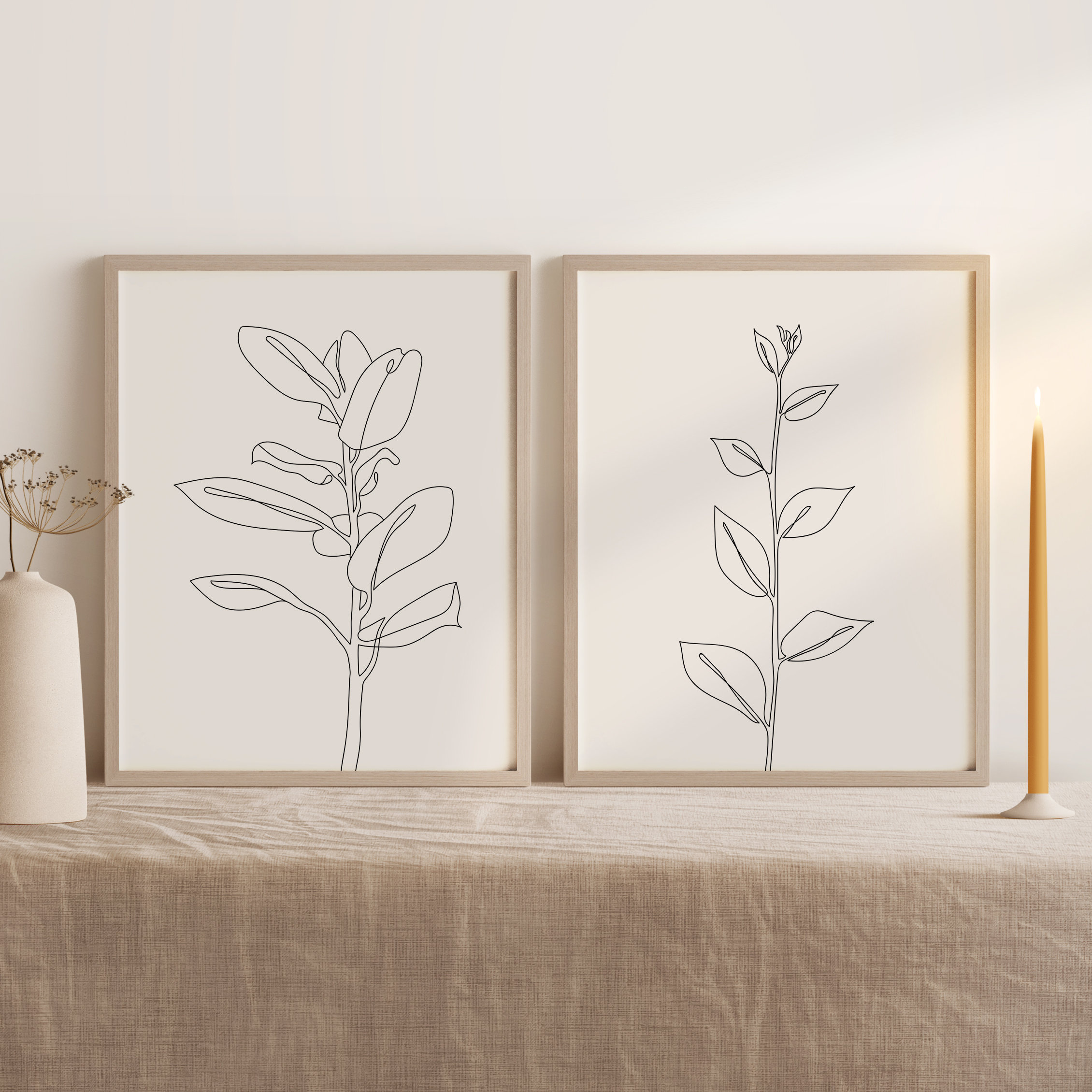 Botanical Line Art Print Set of 2, Minimal Line Drawing Wall Art ...