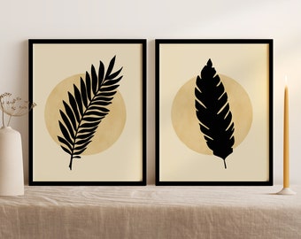 Botanical Leaf Print Set, Minimalist Wall Art (Digital Download)