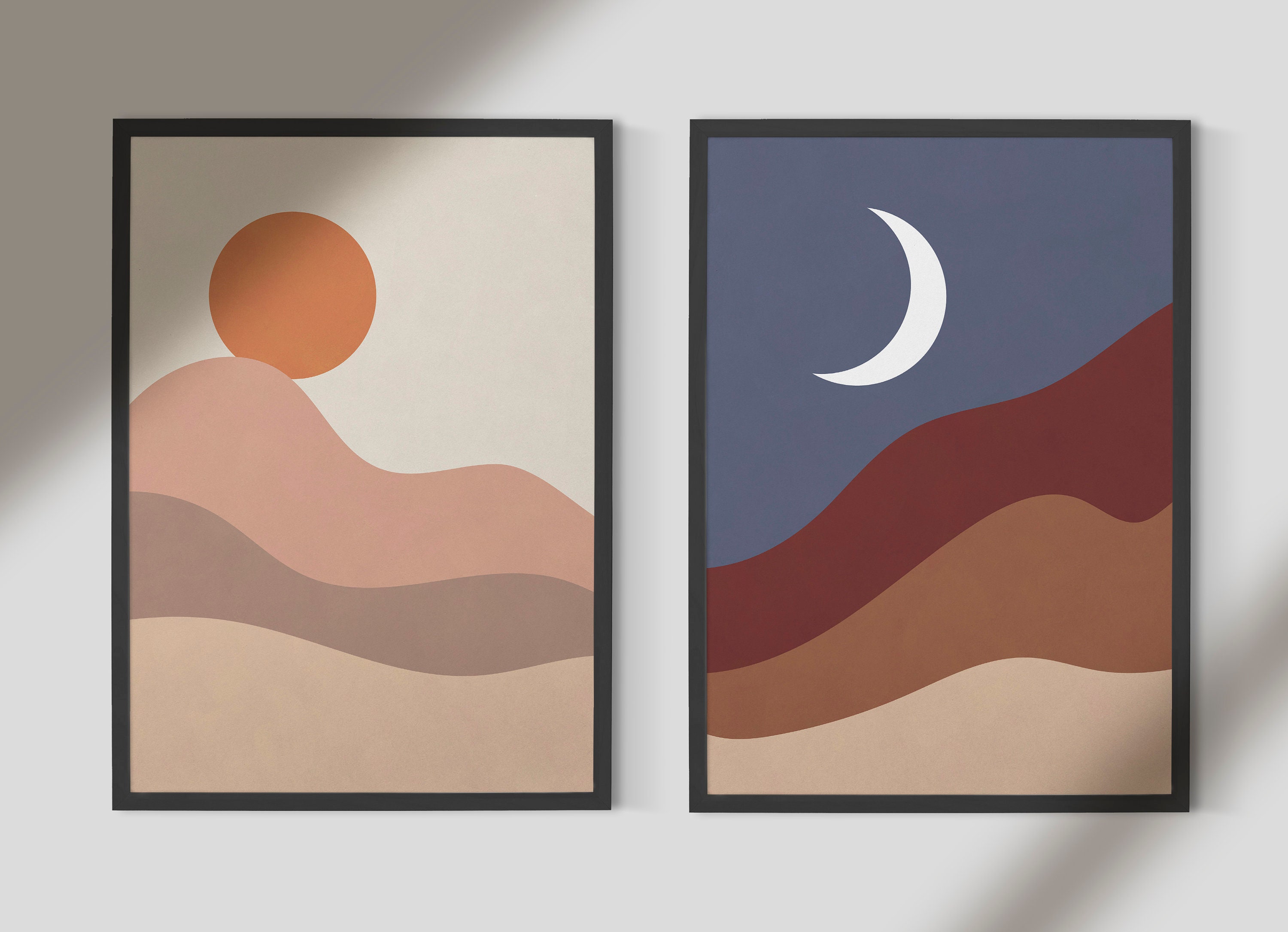 Sun and Moon Wall Art Set Set of 2 Prints Boho Wall Art Etsy