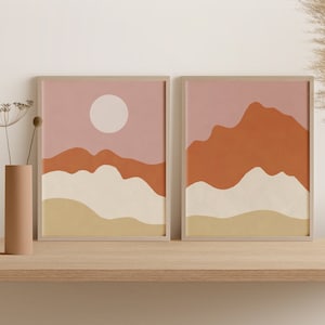 Landscape Wall Art Set, Landscape Painting, Set of 2 Prints Mountain, 2 Piece Wall Art, Set of Two Prints Landscape, Digital Download