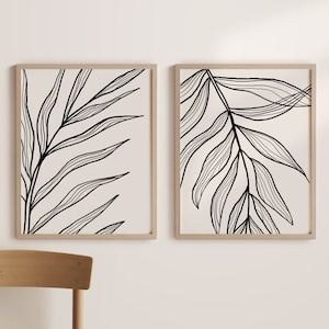 Botanical Line Art Print Set of 2, Abstract Botanical Wall Art, Minimal Botanical Art, Abstract Leaves, Minimalist Art, INSTANT DOWNLOAD