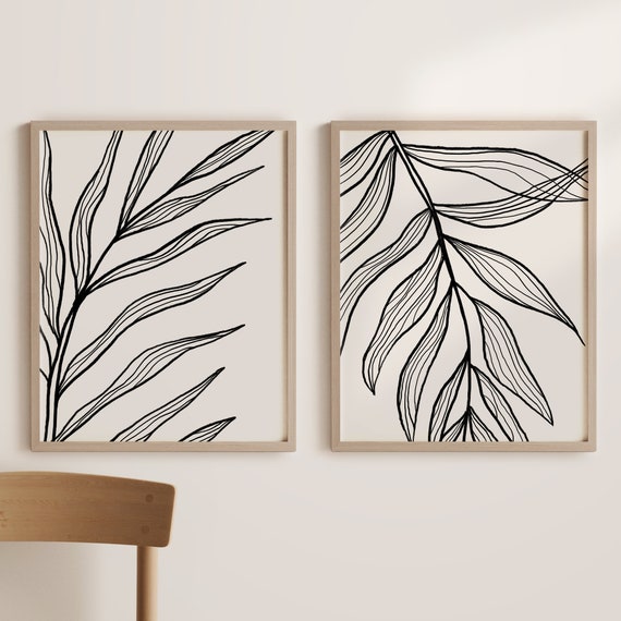 Botanical Line Art Print Set of 2 Abstract Botanical Wall - Etsy