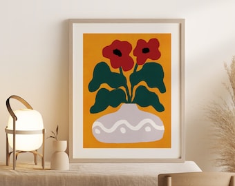 Flower Art Print, Colorful Wall Art, Downloadable Vase Print, Flowers Printable, Botanical Art, Modern Wall Decor, Digital Download