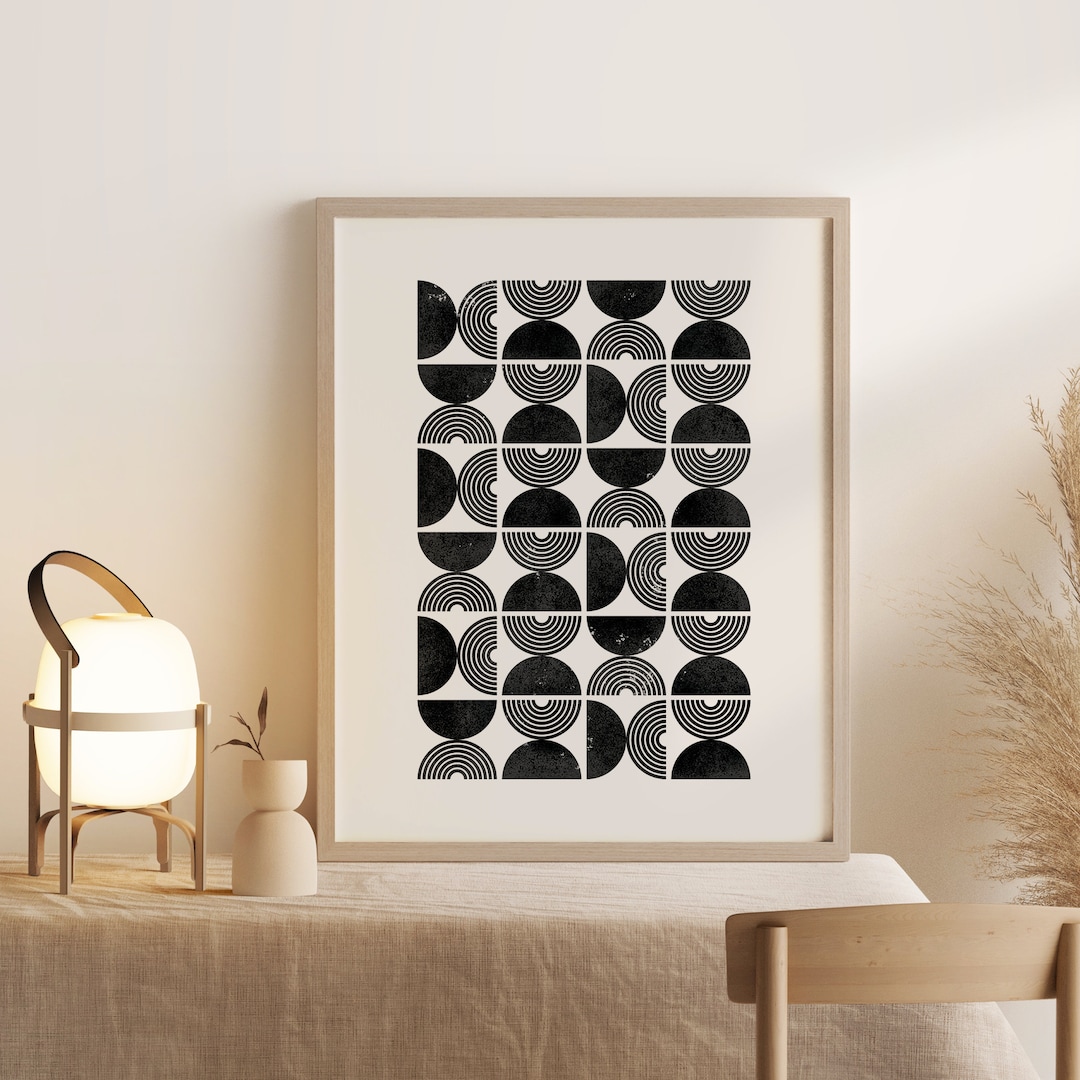 Abstract Black and White Print, Simple Black and White Wall Art, Mid ...