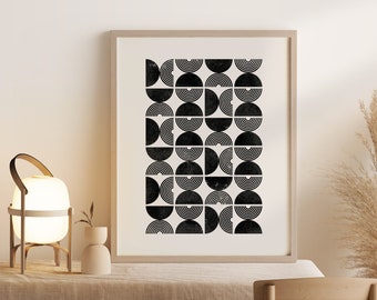 Abstract Black and White Print, Simple Black and White Wall Art, Mid-century Abstract Print, Geometric Wall Art, Minimalist Print
