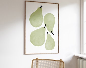 Pear Art Print, Kitchen Wall Decor, Fruit Wall Art, Green Kitchen Poster, Printable Trendy Art, Downloadable Art