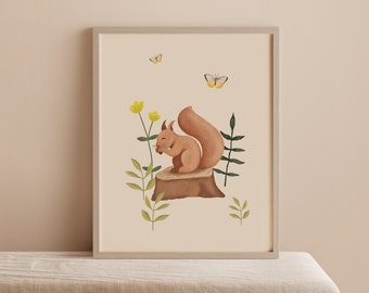Neutrales Eichhörnchen Kinderzimmer Kunstdruck - Digitaler Download