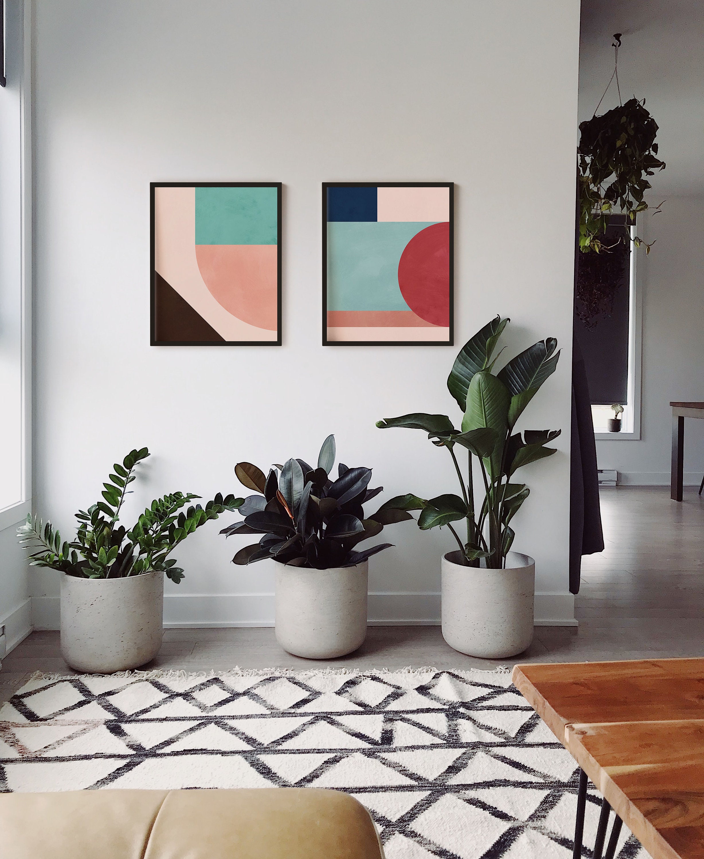 Colorful Geometric Wall Art Set of 2 Art Prints Abstract Etsy