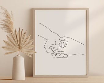 Family Print, Family of Three Hands, Family Wall Art, Line Art, Minimalist Family Art, Baby and Parents Art,Hands Line Drawing,Digital Print