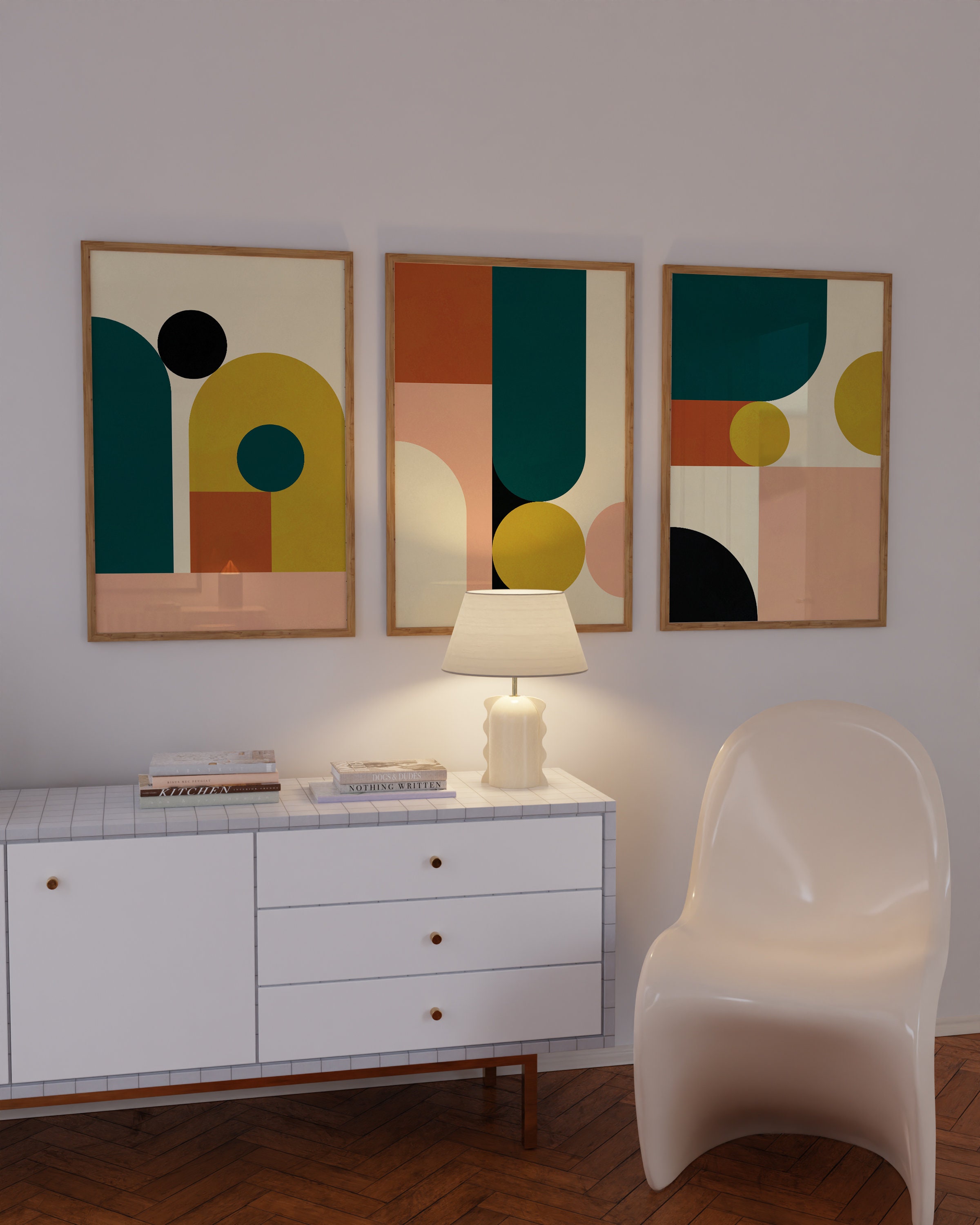 Geometric Art Print Set of 3: Mid-century Modern Wall Art (instant