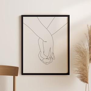 Holding Hands Line Art, Line Drawing Print, Holding Hands, Line Art Wall Decor, Couple Hands Print, Digital Download