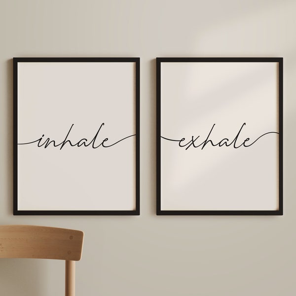 Inhale Exhale Wall Art, Set Of 2 Prints, Black and White Print, Yoga Print Set of Two Bedroom Wall Art, Boho Poster, Downloadable Art Prints