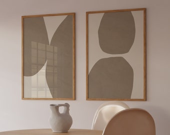 Abstrakte Wandkunst neutrale Töne, 2er-Set, minimalistischer Kunstdruck, moderne zeitgenössische Kunst beige Dekor, herunterladbare Kunstdrucke