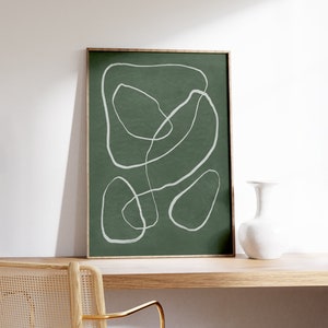 Arte de pared abstracto verde, Impresión de arte lineal, Póster minimalista, Decoración moderna del hogar, Impresiones de arte descargables