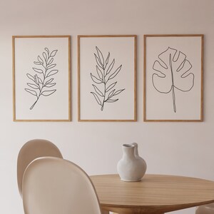 Set of 3 Prints, Line Art Prints, Leaves Wall Art, Leaves Line Art, Leaf Print, Minimal Art, Minimalist Decor, Digital Download,Set of Three