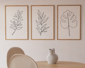 Set of 3 Botanical Line Art Prints, Minimalist Home Decor (Digital Download)