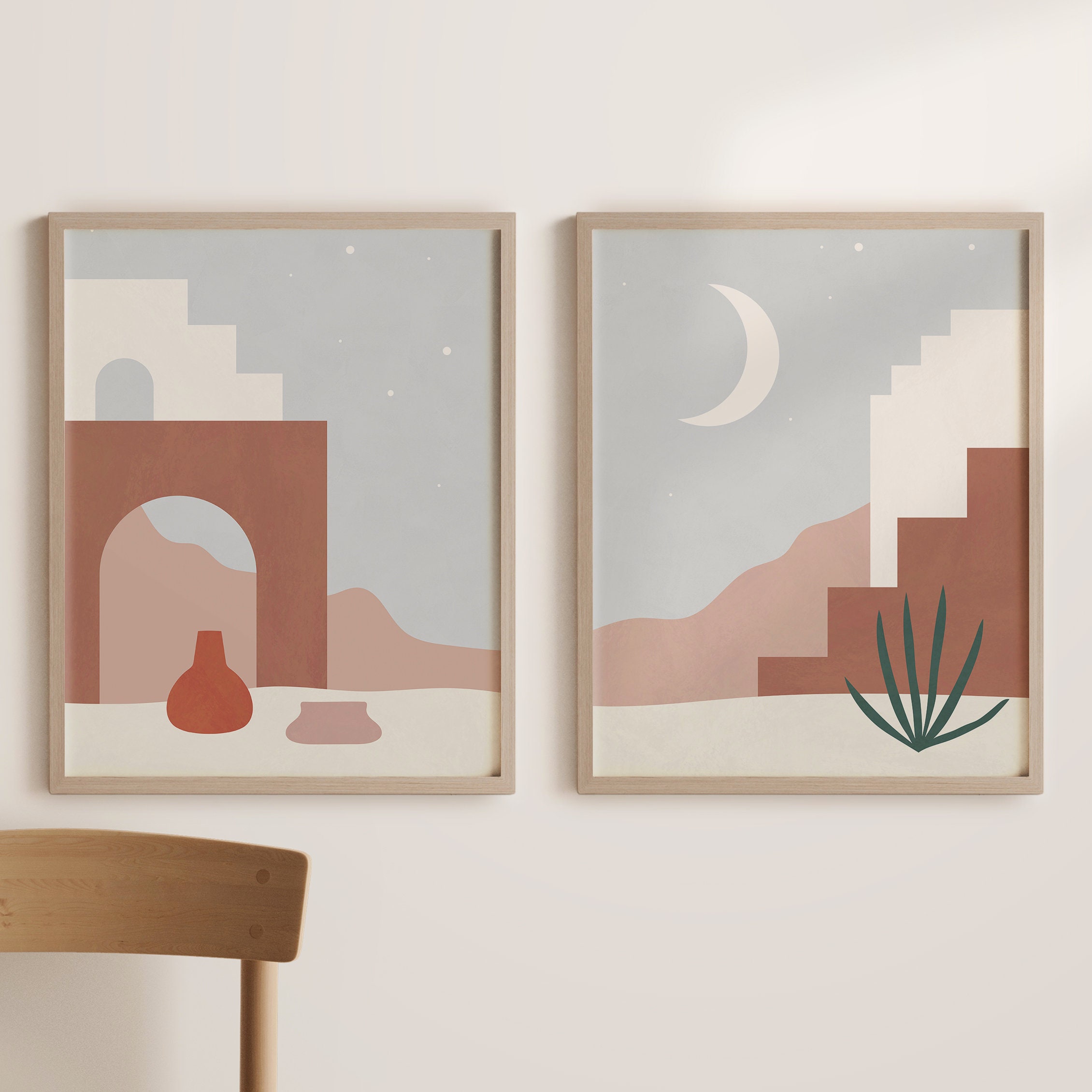 Minimalist Boho Wall Decorboho Prints Set of 2, Boho Wall Art, Moon ...