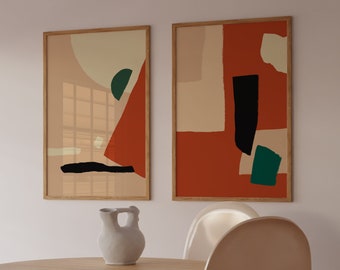 Zestaw abstrakcyjnych wydruków artystycznych, minimalistyczna geometryczna dekoracja ścienna (do pobrania w wersji cyfrowej)