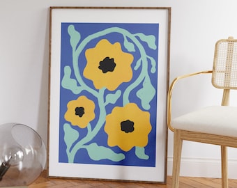Flower Art Print, Colorful Wall Art, Colorful Botanical Art, Flowers Printable, Botanical Art, Modern Wall Decor, Digital Download
