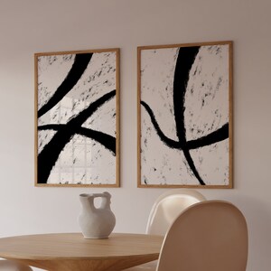 2er Set Abstrakte Drucke, Abstrakte Kunst, Drucke Shop, Schwarz Weiß Minimalistische Linie Kunst, Erdtöne, Zweier Set, Beste Drucke für Zuhause