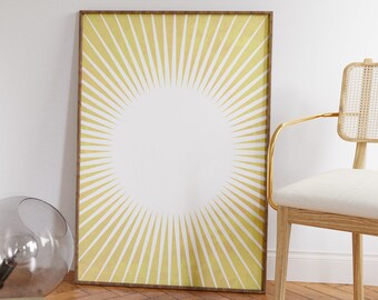 Yellow Sunburst Print, Minimalist Abstract Sun Wall Art (Instant Download)