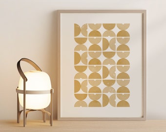 Abstrakter Print, Einfache Wandkunst, Mid-Century Print, Skandinavischer Golddruck, Gelbe Geometrische Wandkunst, Digital Download