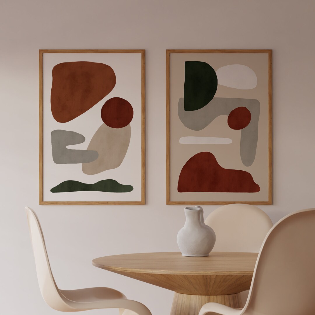 Abstract Art Print, Set of 2 Prints, Neutral Tones, Beige Wall Art ...