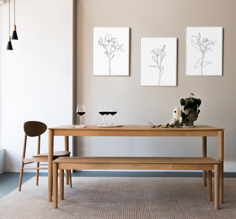 Botanical Line Art Print Set, Minimalist Floral Wall Decor (digital ...