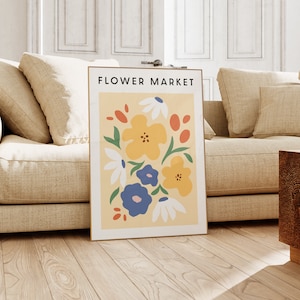 Flower Market Art Print, Living Room Decor, Botanical Wall Art, Flowers Digital Art, Digital Download
