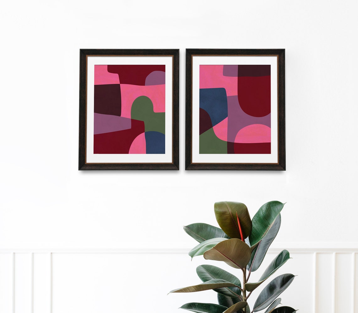 Set of 2 Art Prints Abstract Shapes Wall Art Modern Wall Etsy