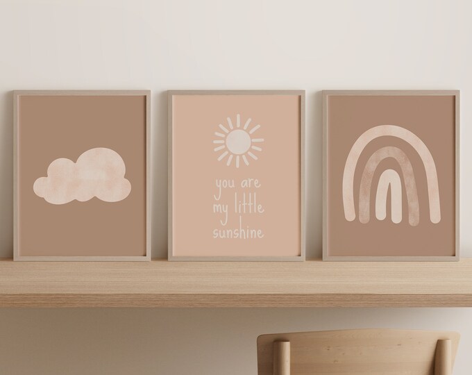 Cloud Rainbow Sun Nursery Print Set, Sun Nursery Print, Cloud Nursery ...