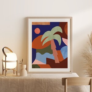 Abstrakte Palme Kunstdruck, bunte Formen, zeitgenössische Wandkunst (Digitaler Download)