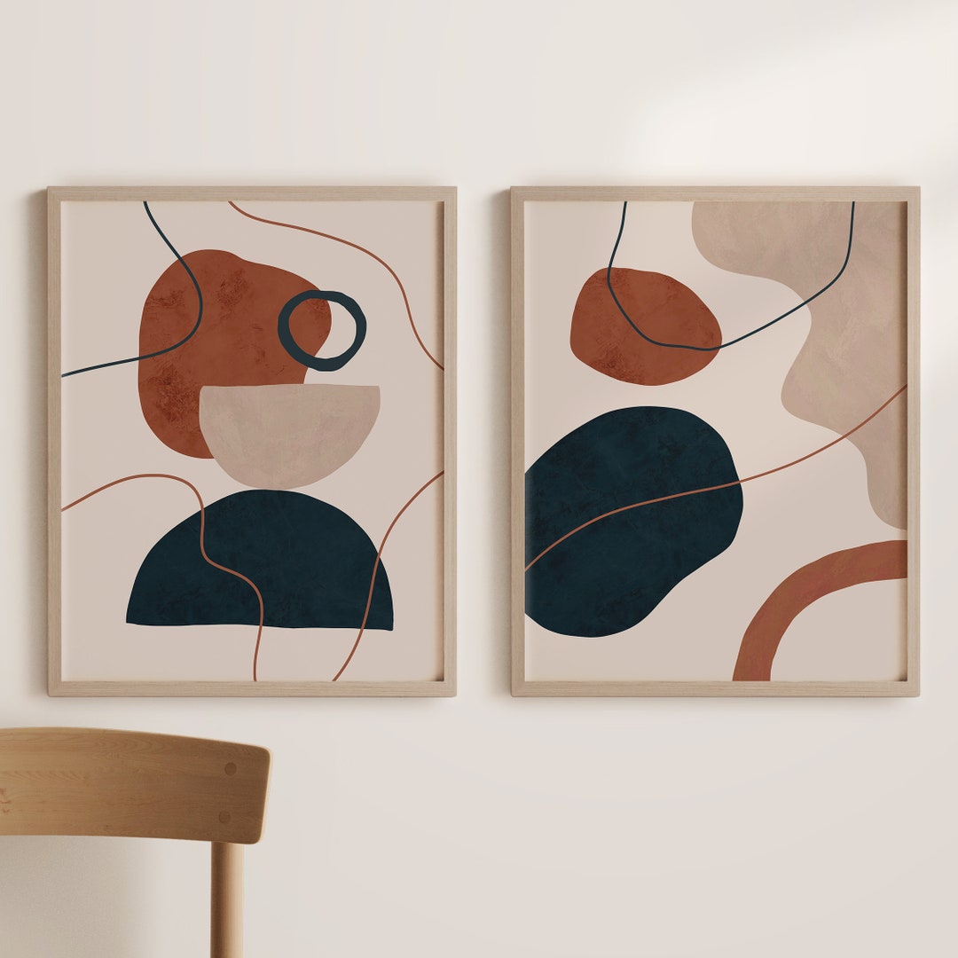 Abstract Earth Tones Art Prints: Minimalist Organic Shapes ...